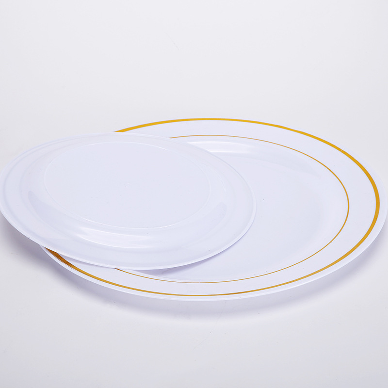 厂家批发7.5寸白色烫金圆盘PS塑料盘餐快餐盘火锅盘小吃水果盘