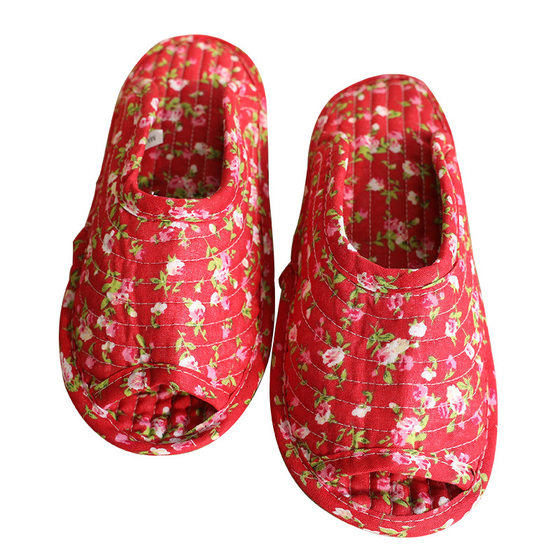 New Korean pastoral fabric home cotton slippers machine washable cotton fabric quilted warm soft bottom non-slip shoes wholesale