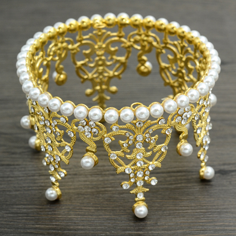 Bridal Jewelry Birthday Cake Decoration Crown Pearl Round Princess Rhinestone Crown Wedding Dress Tiara Baking Accessories
