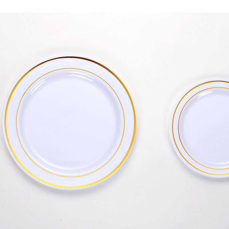 厂家批发7.5寸白色烫金圆盘PS塑料盘餐快餐盘火锅盘小吃水果盘