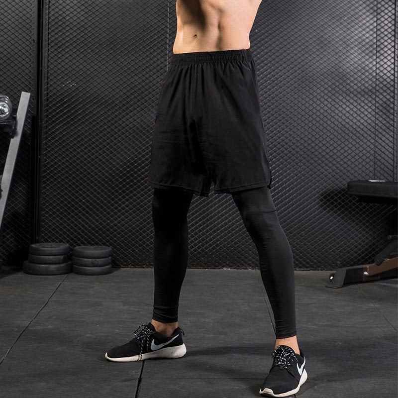 Men's Tight Pants Fake Two-piece Fitness Sports Running Training Amazon Casual Elastic Quick-drying Pants 7010