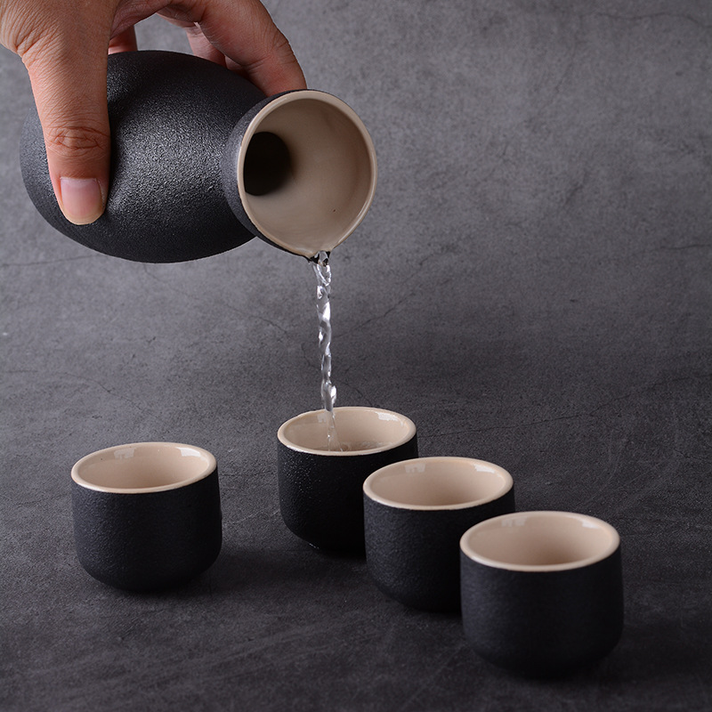 Cross-border Hot Japanese Style Hefeng Wine Set Antique Liquor Ware Ceramic Yellow Wine Black Stoneware Liquor Ware