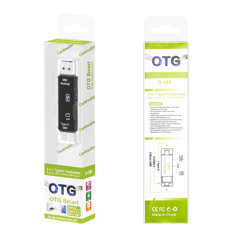 Factory wholesale otg Mobile phone Multi-Function Card Reader 3.1 converter type-c five-in-one TF card U disk