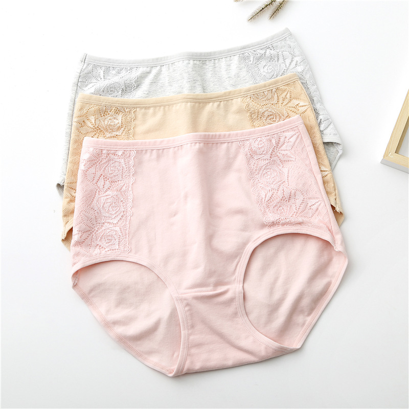 New pure cotton high waist underwear women's plus size plus size cotton hip lifting waist tight mother solid color large version underpants