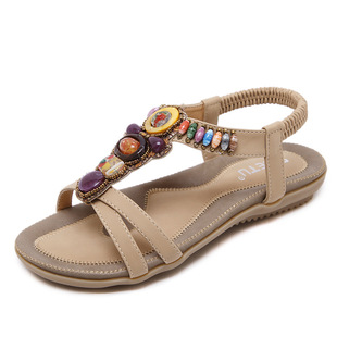Summer 2024 ethnic style sandals women cross-border Bohemian beach beaded retro large size flat sandals