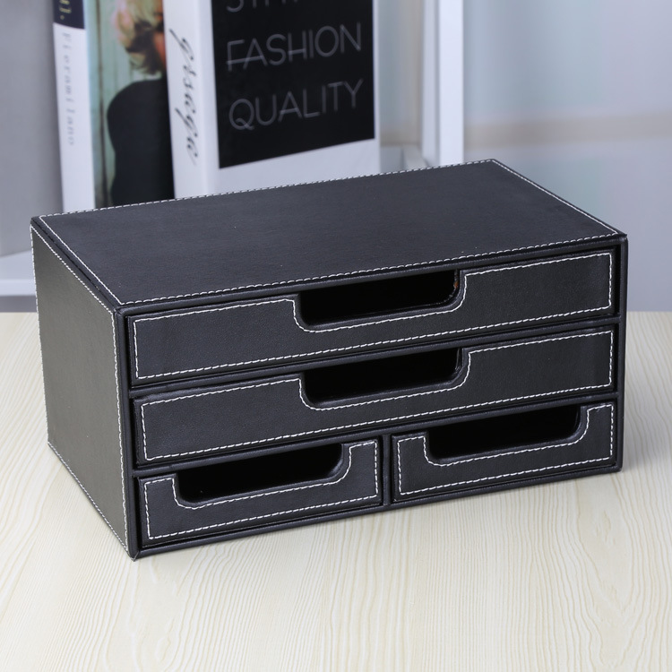 Small Four Smoking File Cabinet Multifunctional Office Desktop Bill Voucher Storage Cabinet Leather Creative Small Items Storage Box