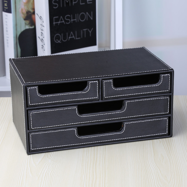 Small Four Smoking File Cabinet Multifunctional Office Desktop Bill Voucher Storage Cabinet Leather Creative Small Items Storage Box