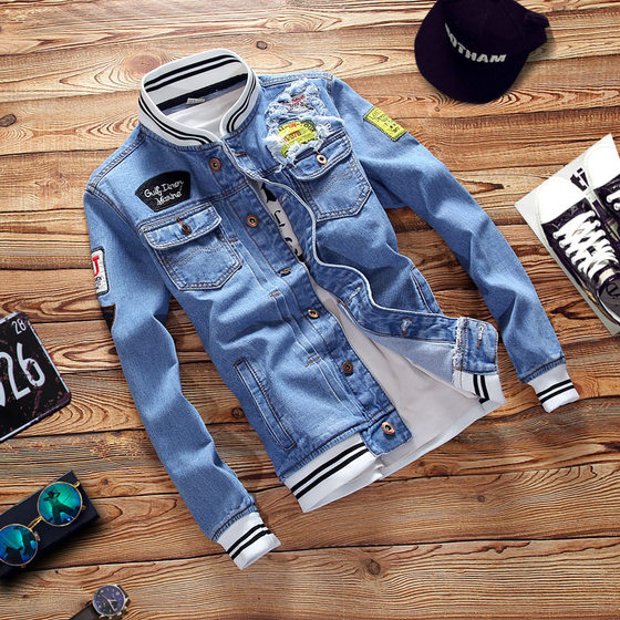 Spring and autumn hot sale cross-border Denim jacket European and American fashion brand plus size men's stand collar top Korean men's Denim jacket