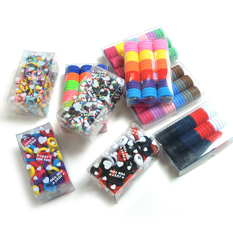 [Bag 100 Pack] Korean Candy Color Seamless Hair Ring Black Hair Rope Children's Towel Ring Seamless Women