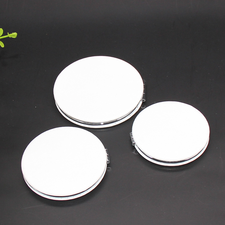 PU makeup mirror folding portable mirror heart-shaped round square oval white leather mirror can double-sided printing pattern