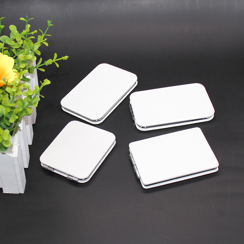 PU makeup mirror folding portable mirror heart-shaped round square oval white leather mirror can double-sided printing pattern