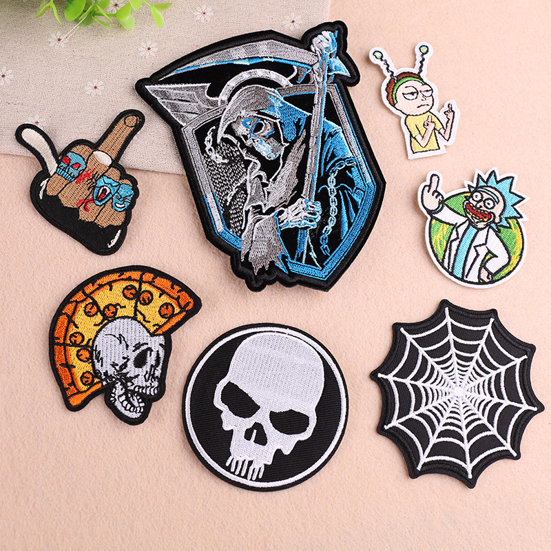 Embroidered Embroidered Cloth Stickers Trendy Brand Punk Clothes Decoration Patch Skull Cloth Stickers Computer Embroidered Stamps Magic Stickers