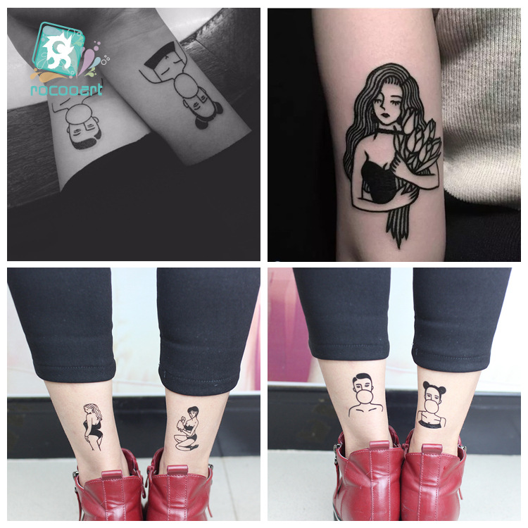 跨境貨源防水暗黑紋身貼 不良少女紋身貼 情趣手繪線條黑白tattoo