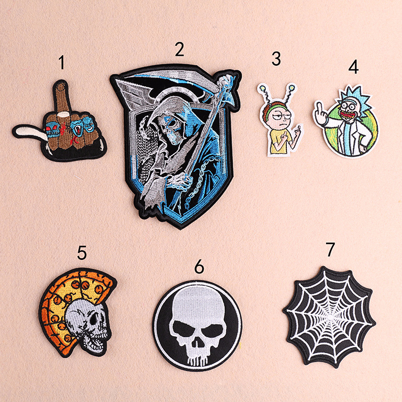 Embroidered Embroidered Cloth Stickers Trendy Brand Punk Clothes Decoration Patch Skull Cloth Stickers Computer Embroidered Stamps Magic Stickers