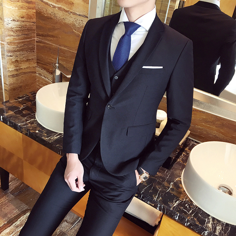Korean-style Suit Single-button Suit Slim-fit Casual Suit Elegant Men's Three-piece Groom Best Man Wedding Ceremony
