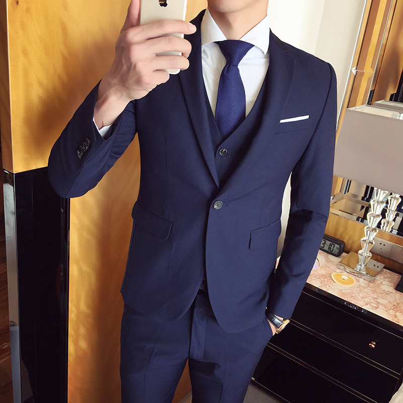Korean-style Suit Single-button Suit Slim-fit Casual Suit Elegant Men's Three-piece Groom Best Man Wedding Ceremony