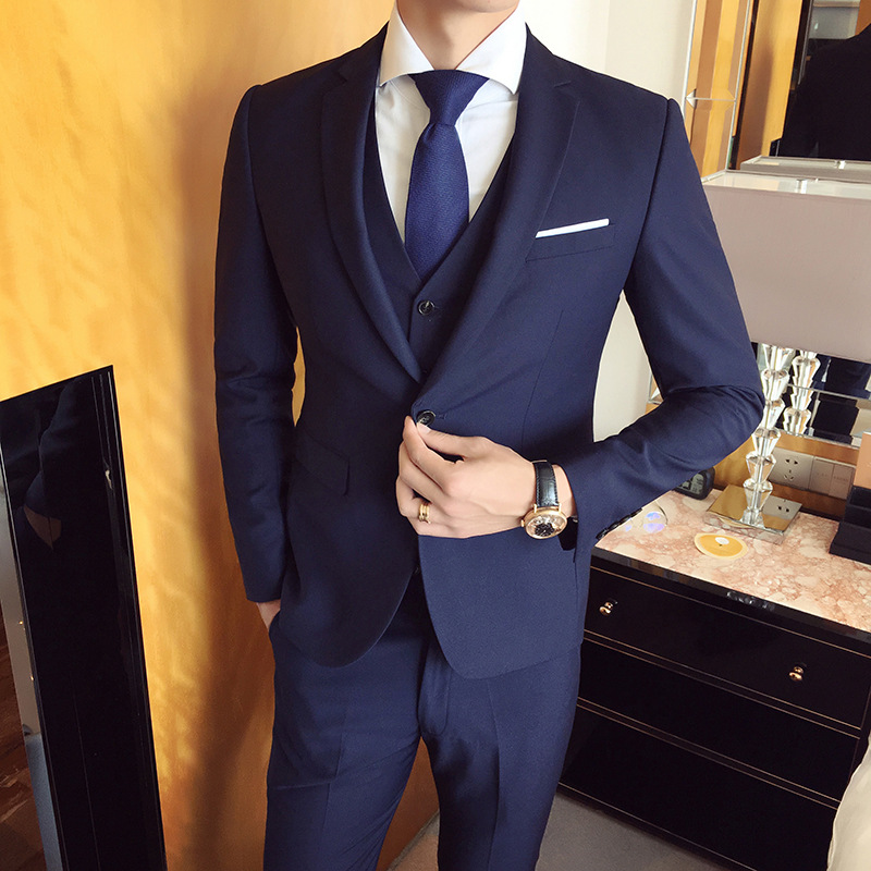 Korean-style Suit Single-button Suit Slim-fit Casual Suit Elegant Men's Three-piece Groom Best Man Wedding Ceremony