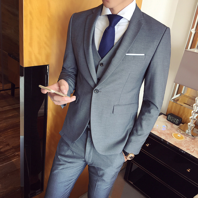 Korean-style Suit Single-button Suit Slim-fit Casual Suit Elegant Men's Three-piece Groom Best Man Wedding Ceremony