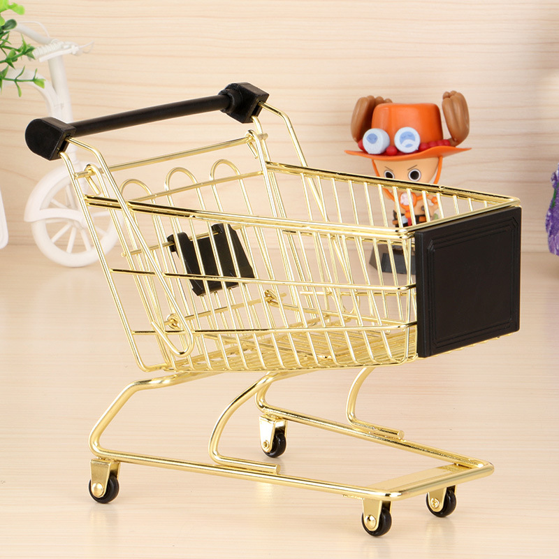 New creative metal mini shopping cart crafts decoration mini trolley toy market car factory direct supply