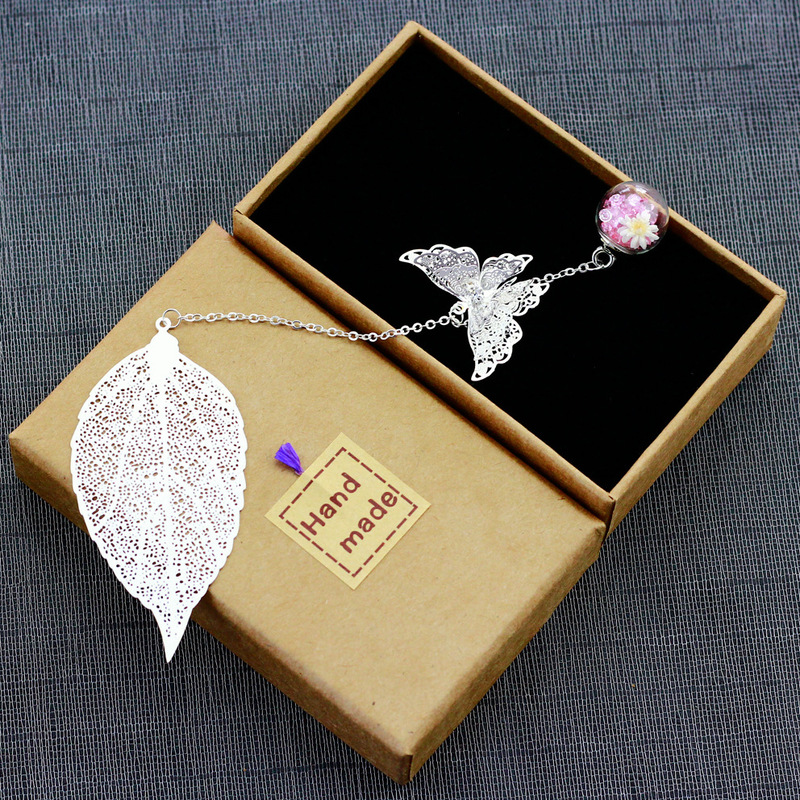セミの翼金属の羽のしおり中国風の古典的なアイデアの乾燥した花の永遠の花のドリルの学生の贈り物の工芸品|undefined