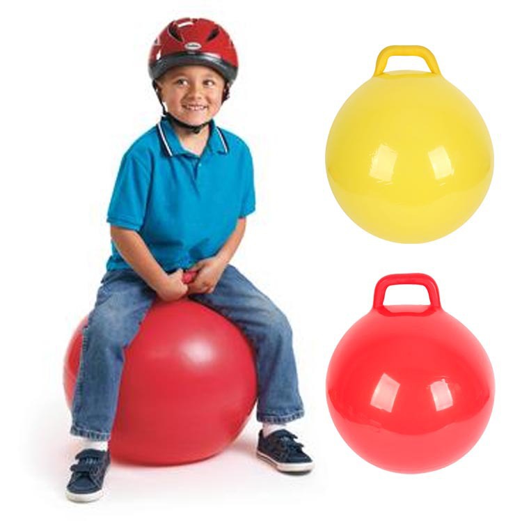 Wholesale solid color non-patterned inflatable handle ball children's PVC toy horn jump ball 4 colors optional 1 batch