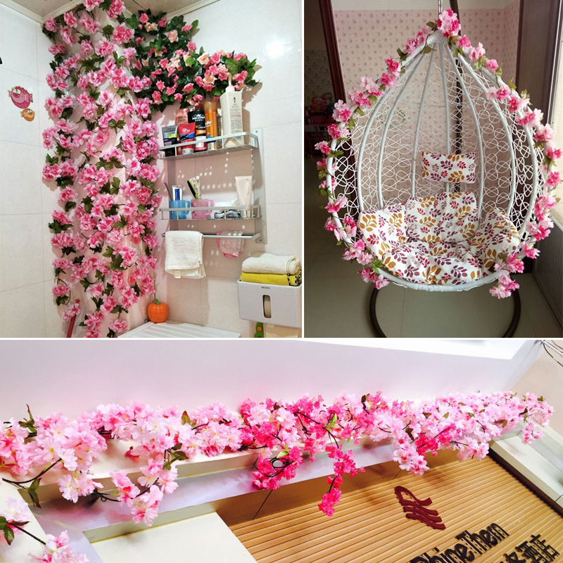 Simulation Cherry Blossom Rattan Winding Air Conditioning Duct Rattan Tree Simulation Plastic Fake Flower Rattan Decorative Flower Rattan