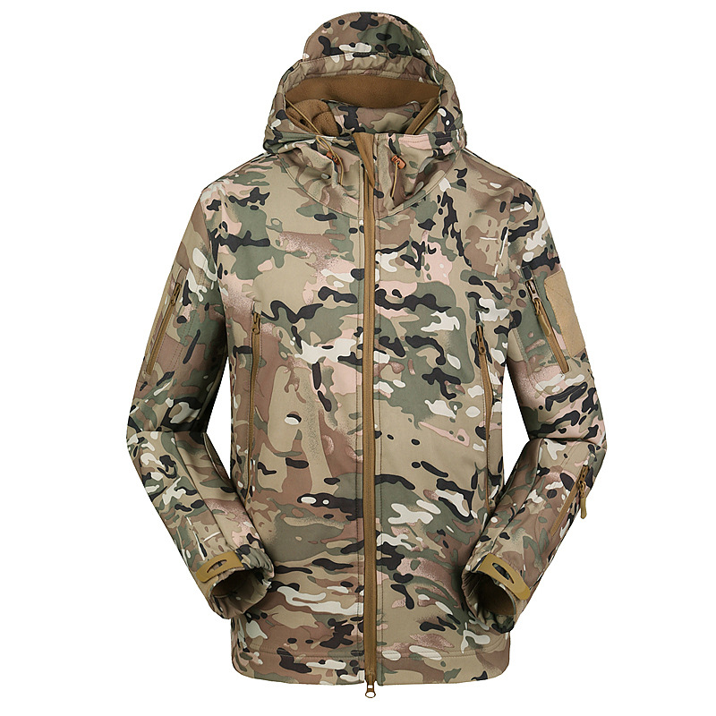 Autumn outdoor mountaineering fleece-lined shark skin soft shell jacket men's windproof waterproof thickened camouflage clothing cross-border wholesale