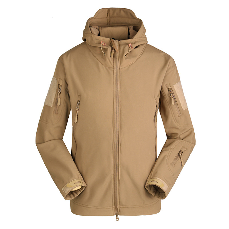 Autumn outdoor mountaineering fleece-lined shark skin soft shell jacket men's windproof waterproof thickened camouflage clothing cross-border wholesale