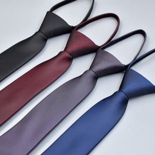 Lazy Korean easy to pull solid color 6cm quality personalized corporate LOGO monochrome men's zipper tie