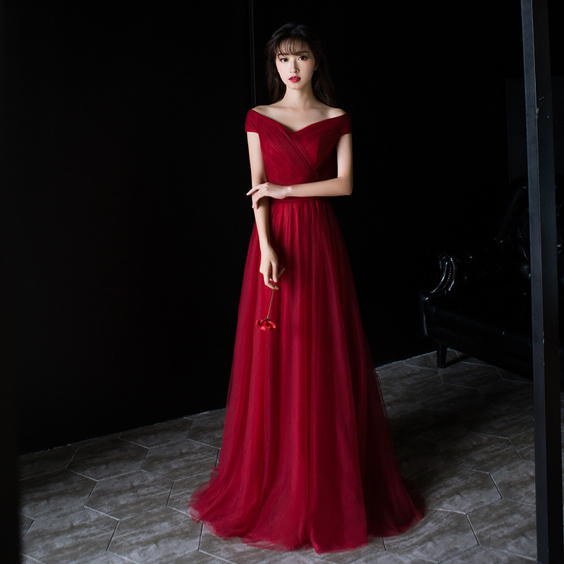 Evening Dress Women's 2023 New One-Shoulder Slim-Fit Host Long Dress Party Banquet Toast Dress