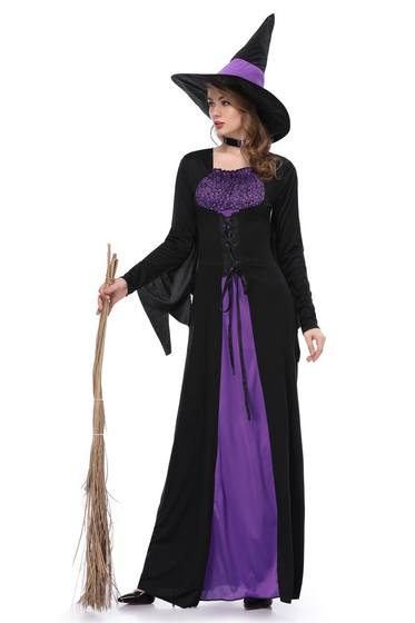 New Halloween witch costume adult role play purple witch long dress cosplay performance costume