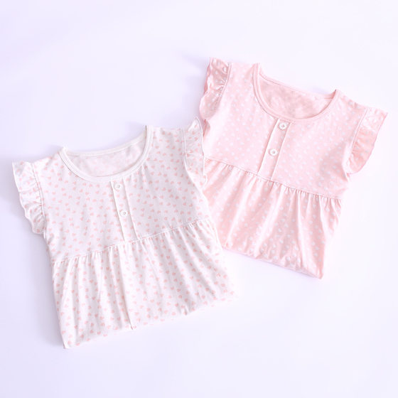 Girls Short-sleeved Nightgown Summer Cotton Parents Pro Summer New Baby Girl Princess Skirt Children's Home Clothes Manufacturers