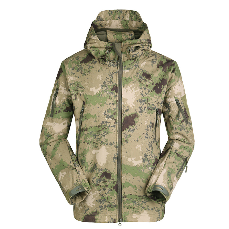Autumn outdoor mountaineering fleece-lined shark skin soft shell jacket men's windproof waterproof thickened camouflage clothing cross-border wholesale