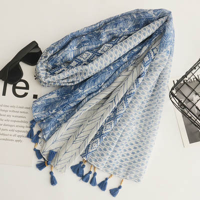 Spring and Summer New Bohemian Cotton and Linen Scarf Foreign Trade Original Single Handmade Wooden Beads Tassel Decorative Silk Scarf Large Scarf