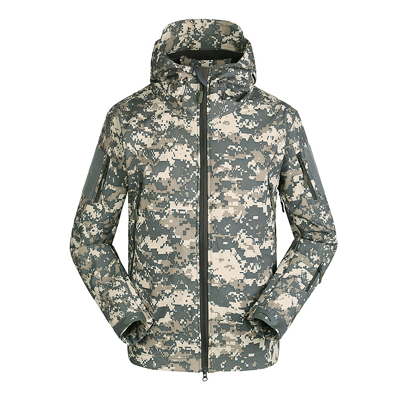 Autumn outdoor mountaineering fleece-lined shark skin soft shell jacket men's windproof waterproof thickened camouflage clothing cross-border wholesale