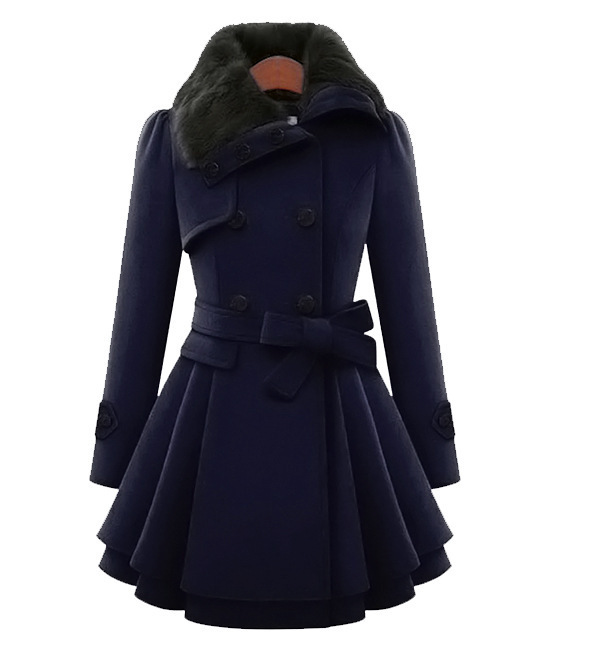 eBay2016 new European and American women's slim fit long woolen coat double-breasted woolen coat trench coat women