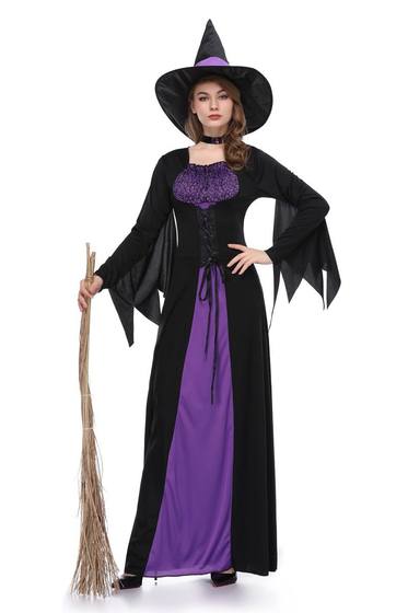New Halloween witch costume adult role play purple witch long dress cosplay performance costume