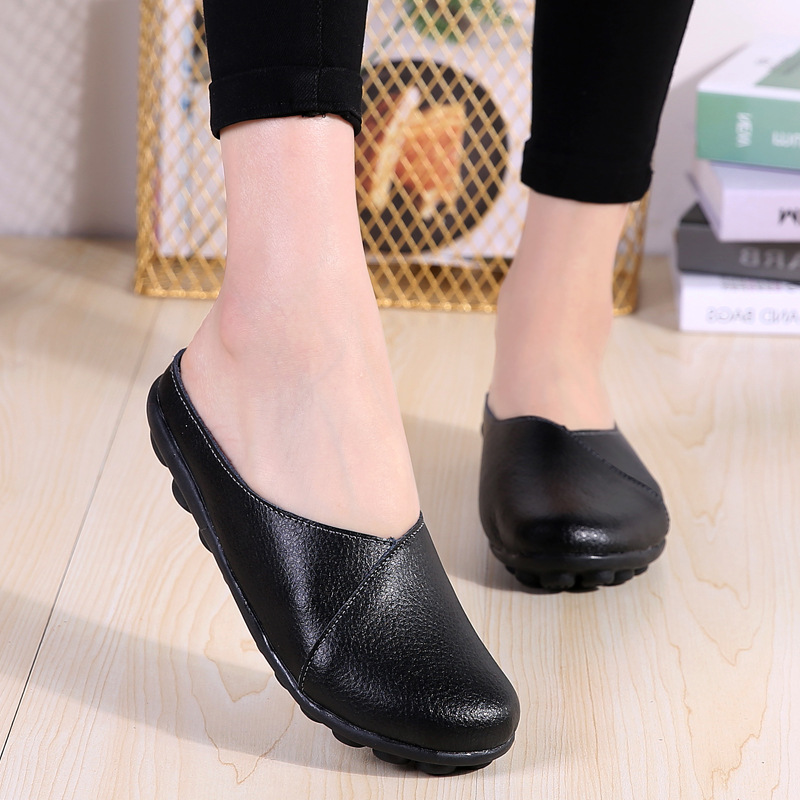 Cross-border 2019 Spring and Autumn New Low-top Flat Bean Women's Shoes Large Size Casual Half Slippers Source Manufacturers