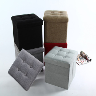 Fashionable Simple Foldable Multi-purpose Household Cotton and Linen Storage Stool Solid Color Sittable Storage Ottoman