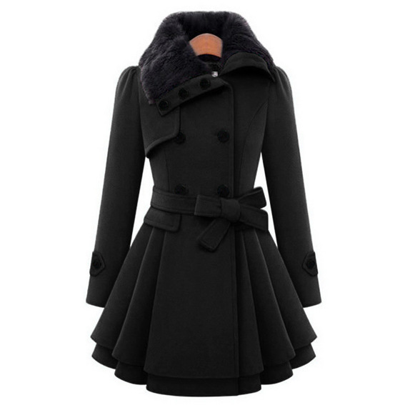 eBay2016 new European and American women's slim fit long woolen coat double-breasted woolen coat trench coat women