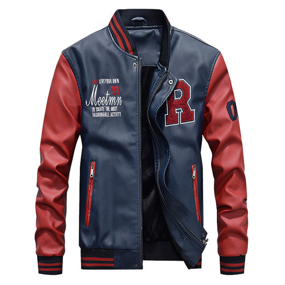 Men's leather baseball uniform PU casual jacket 7701 light board