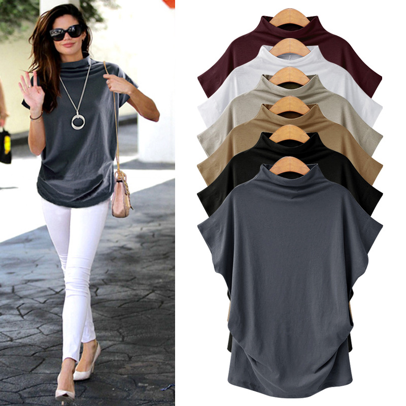Women's short-sleeved T-shirt spring and summer new half turtleneck bottoming shirt Korean style versatile mid-length loose top plus size women's shirt