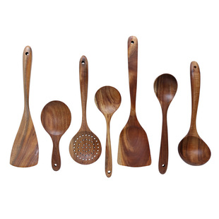 Teak Long Handle Soup Spoon Wooden Colander Non-stick Pan Scutle Acacia Wood Cookware Wooden Shovel Small Rice Spoon Noodles Spoon