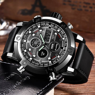 Chronograph Business Watch Mens Leather Digital Wristwatches