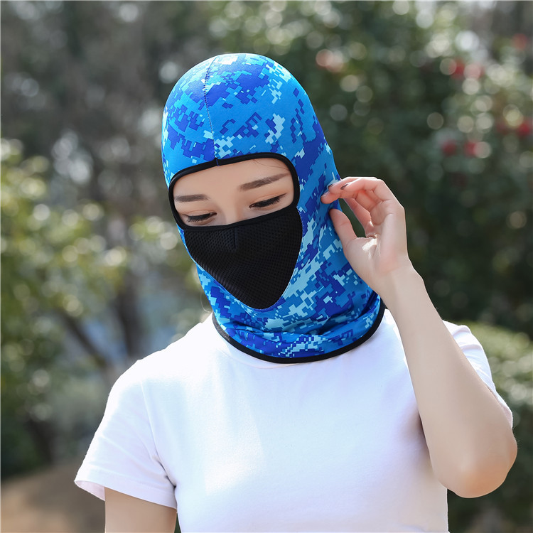 Spring and summer neck protection integrated sunscreen UV protection camouflage ice silk cap mesh breathable riding head cover
