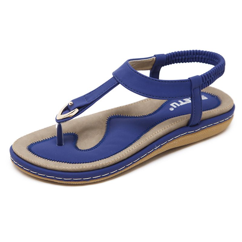 Cross-border summer 2024 new sandals women's foreign trade metal large size buckle embroidery line flat shoes wholesale a generation of hair