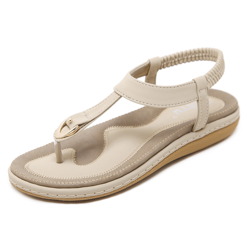 Cross-border summer 2024 new sandals women's foreign trade metal large size buckle embroidery line flat shoes wholesale a generation of hair