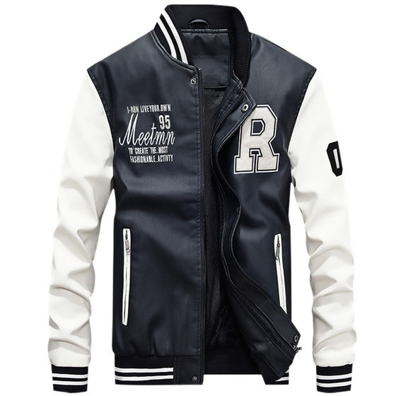Men's leather baseball uniform PU casual jacket 7701 light board