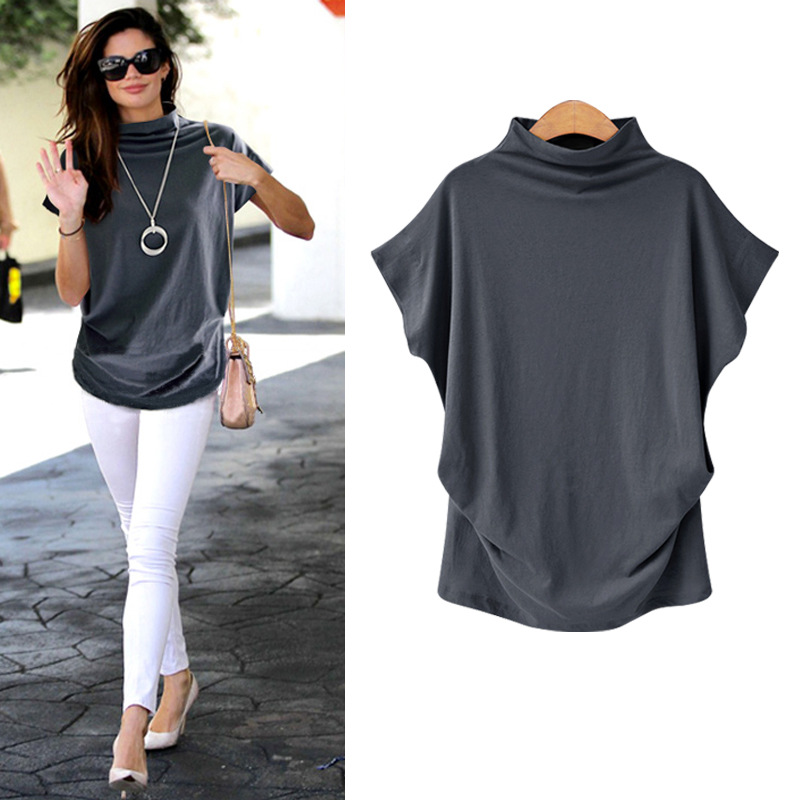 Women's short-sleeved T-shirt spring and summer new half turtleneck bottoming shirt Korean style versatile mid-length loose top plus size women's shirt