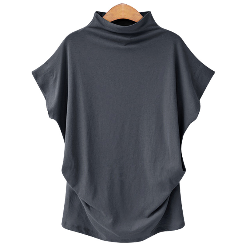 Women's short-sleeved T-shirt spring and summer new half turtleneck bottoming shirt Korean style versatile mid-length loose top plus size women's shirt